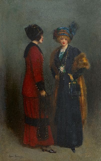 Jean Béraud | Deux Élégantes, olieverf op schildersboard, 54,9 x 36,7 cm, gesigneerd l.o.