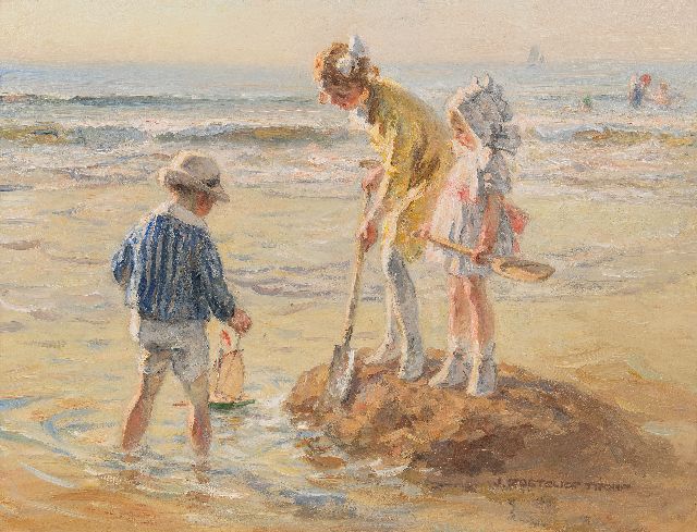 Jan Zoetelief Tromp | Spelen op het strand, olieverf op doek, 40,5 x 52,9 cm, gesigneerd r.o. en op spieraam
