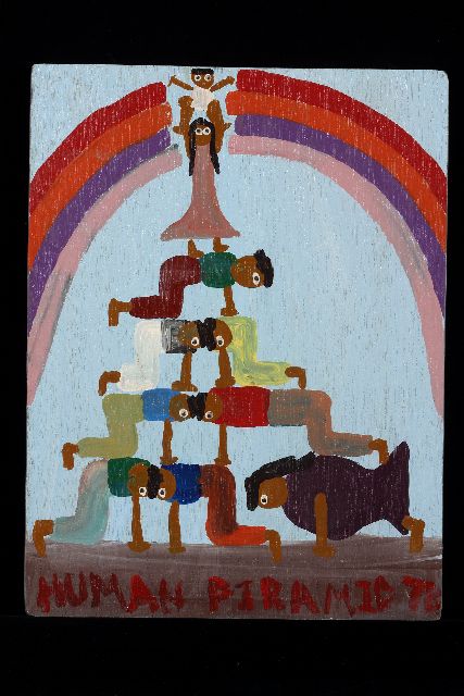 Brown T.  | Human piramid, acryl op paneel 43,2 x 32,7 cm, gesigneerd r.o. met initialen