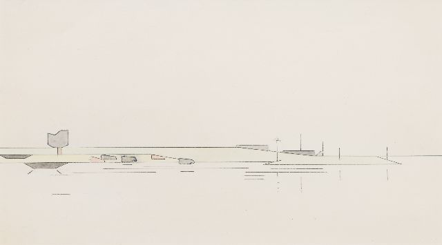 Hendrik Valk | Rijn bij Driel, gekleurd potlood op papier, 18,0 x 29,0 cm
