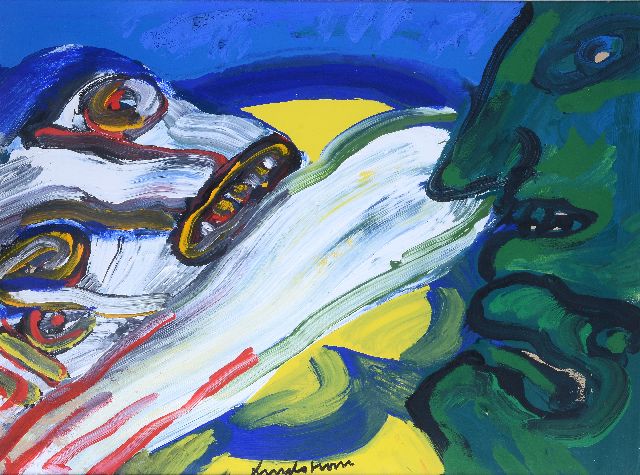 Bengt Lindström | Personages, acryl op doek, 56,8 x 76,3 cm, gesigneerd m.o. en verso gedateerd '81