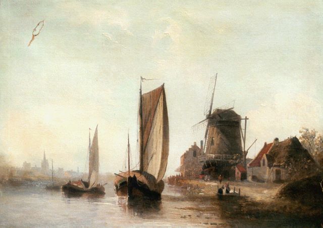 Jacob Jan Coenraad Spohler | Zomers riviergezicht bij een molen, olieverf op doek, 41,5 x 58,0 cm, gesigneerd r.o.