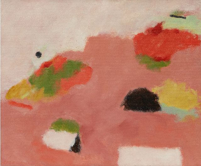 Eugène Brands | Landschap met geometrische elementen, olieverf op doek, 49,9 x 60,1 cm, gesigneerd l.o. en verso gedateerd 1978