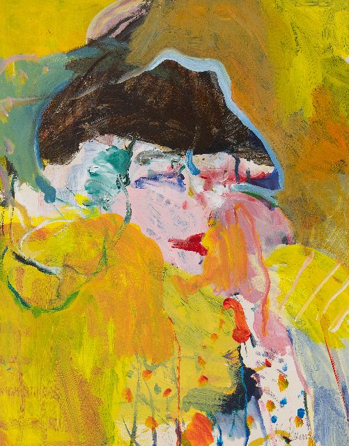 Kees van Bohemen | Vrouw met hoed, gouache en olieverf op papier, 82,0 x 64,0 cm, gesigneerd r.o. en gedateerd '78