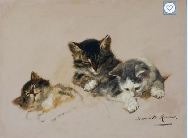 Henriette Ronner | Drie slaperige kittens, olieverf op paneel, 27,3 x 35,6 cm
