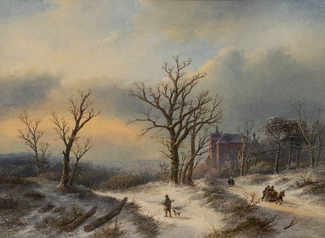 Jan Jacob Spohler | Winterlandschap met jagers en houthakkers, olieverf op doek, 62,5 x 84,5 cm, gesigneerd l.o.