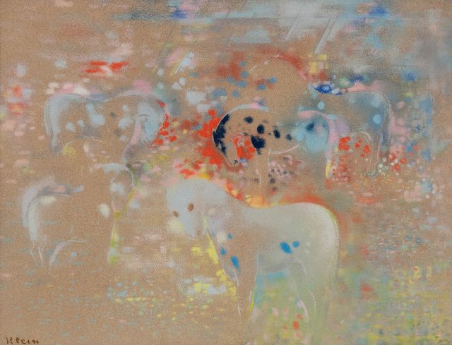 Frits Klein | Paarden in een landschap, pastel op papier, 48,4 x 63,7 cm, gesigneerd l.o.