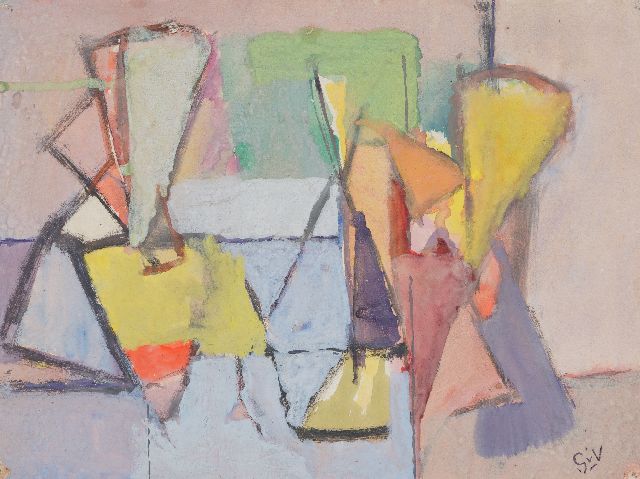 Geer van Velde | Compositie (Interieur met figuren), aquarel en gouache op papier, 23,9 x 31,7 cm, gesigneerd r.o. en te dateren 1944