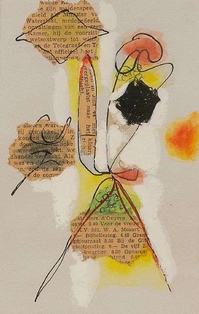 Piet Ouborg | Collage, inkt, aquarel, collage en gouache op papier , 15,2 x 9,6 cm, te dateren ca. 1947