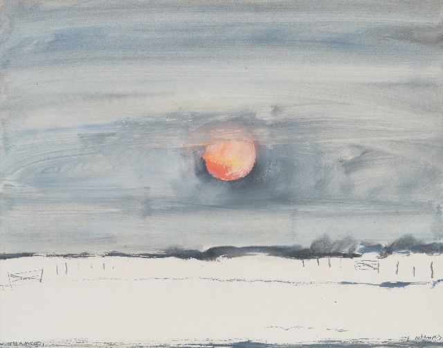 Onbekend | Winteravond Muiderberg, gouache op papier, 50,0 x 64,0 cm, gesigneerd onduidelijk