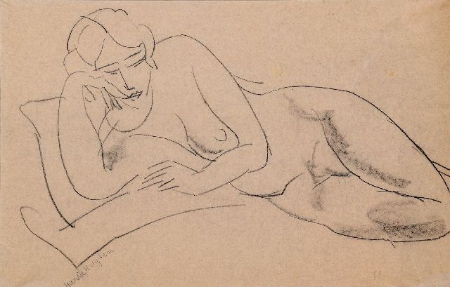 Harrie Kuijten | Liggend naakt, tekening op papier, 56,0 x 36,0 cm, gesigneerd l.o.