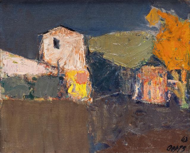 Wim Oepts | Boerderij, olieverf op doek, 24,8 x 29,2 cm, gesigneerd r.o. en gedateerd '63