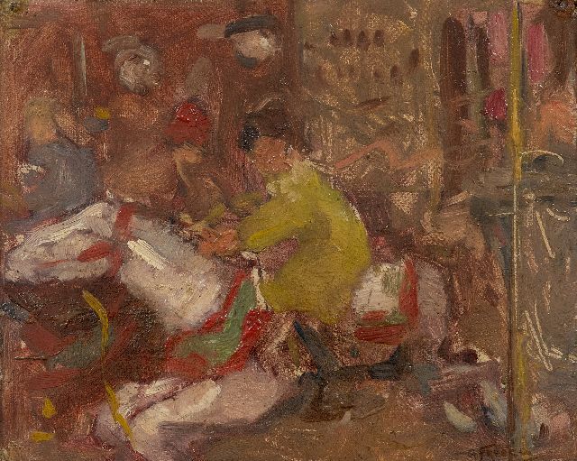 Abraham Fresco | Marga Fresco in de draaimolen, olieverf op doek op board, 19,0 x 23,6 cm, gesigneerd r.o.