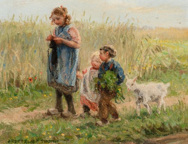 Jan Zoetelief Tromp | Huiswaarts door het korenveld, olieverf op paneel, 24,4 x 32,4 cm, gesigneerd l.o.