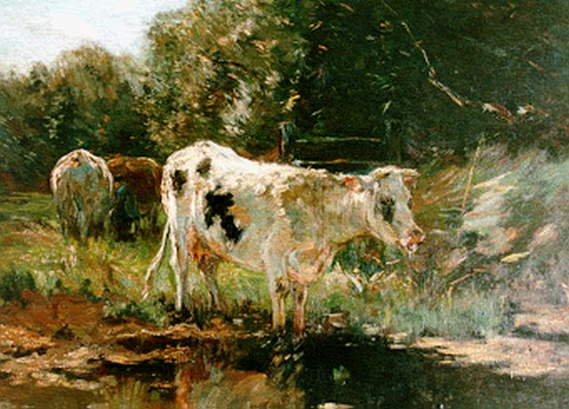 Willem Maris | Koeien bij een beekje, olieverf op doek, 80,8 x 101,5 cm, gesigneerd l.o.