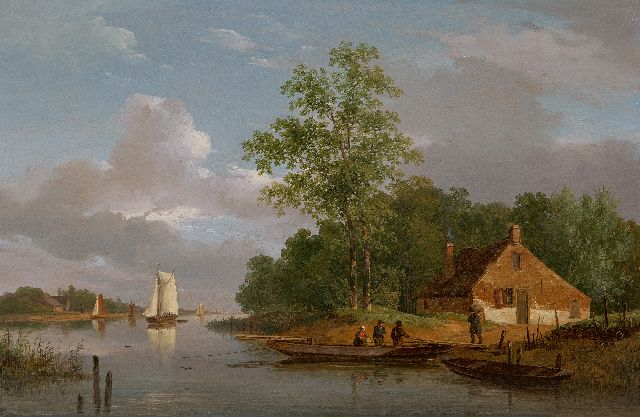 Andreas Schelfhout | Het overzetveer, olieverf op paneel, 32,8 x 49,5 cm, te dateren ca. 1822