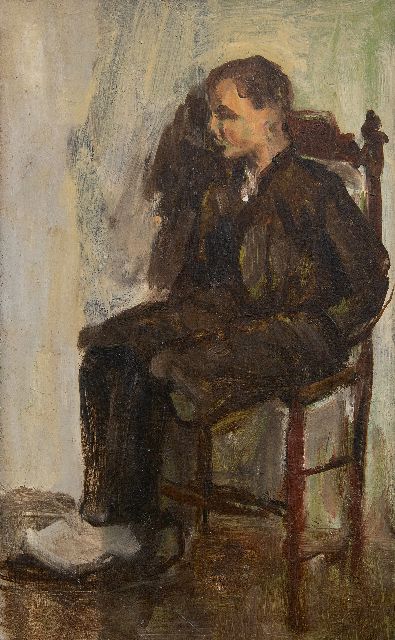 Louise Fritzlin | Zittende jongen, olieverf op board op paneel, 24,8 x 15,3 cm, te dateren 1908