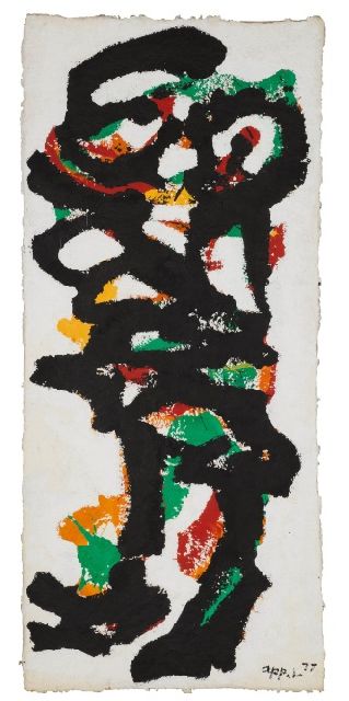 Karel Appel | Drac, acryl op papier, 176,5 x 76,7 cm, gesigneerd r.o. en  '77