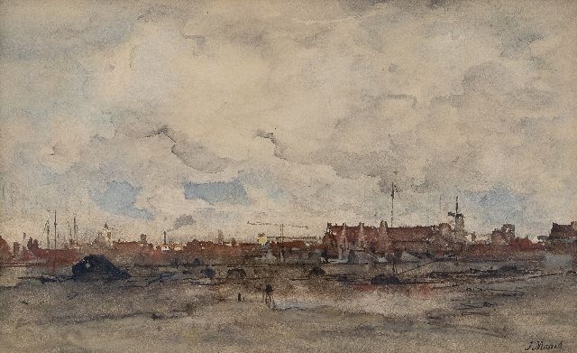 Jacob Maris | Gezicht op Amsterdam (vermoedelijk), aquarel op papier, 21,0 x 34,0 cm, gesigneerd r.o.