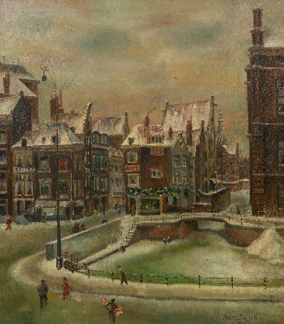 Meijers F.  | Het Rokin in de sneeuw, Amsterdam, olieverf op doek 80,1 x 70,3 cm, gesigneerd r.o.