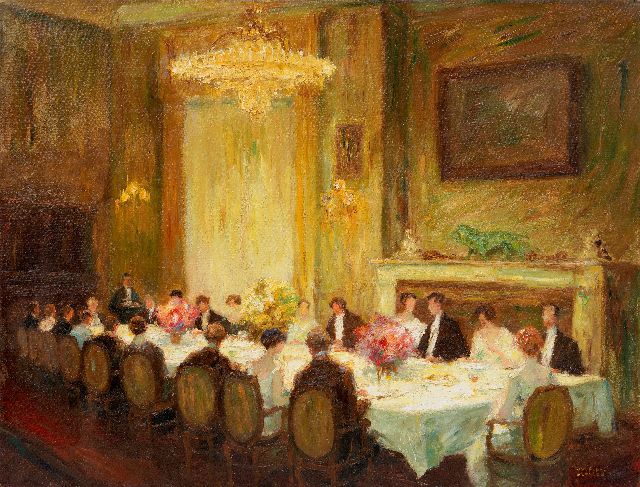 Otto Pippel | Het avonddiner, olieverf op doek, 63,5 x 79,5 cm, gesigneerd r.o. en gedateerd 1922