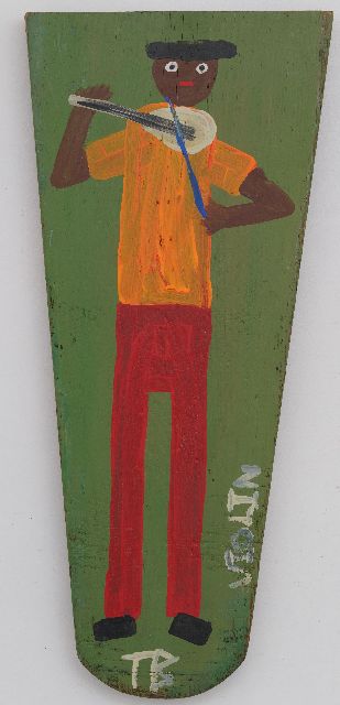Tim Brown | Viool spelen, olieverf op hout, 56,0 x 24,8 cm, gesigneerd m.o. en verso met monogram