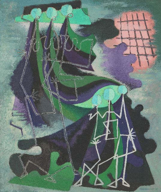 Basart C.J.  | Zonder titel, olieverf op board 55,0 x 46,0 cm, gesigneerd r.o. en gedateerd 1948
