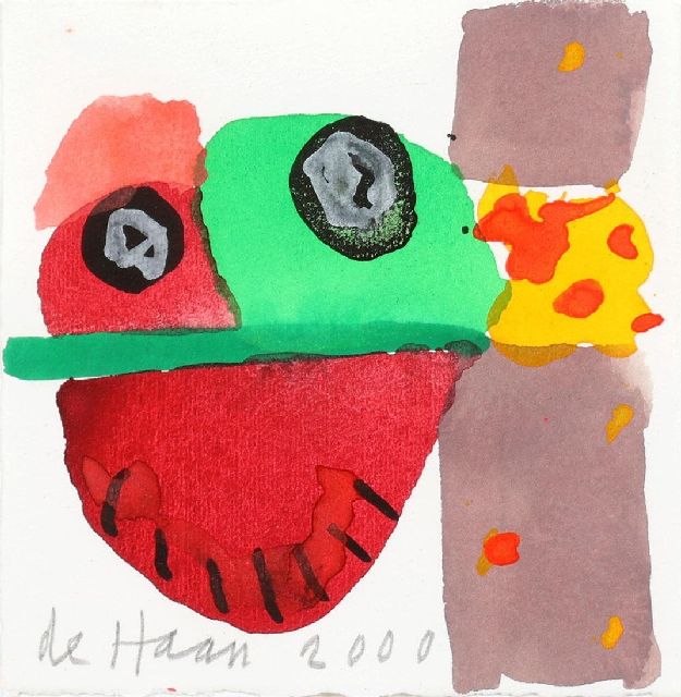 Jurjen de Haan | Compositie, gouache op papier, 12,2 x 12,0 cm, gesigneerd l.o. en gedateerd 2000