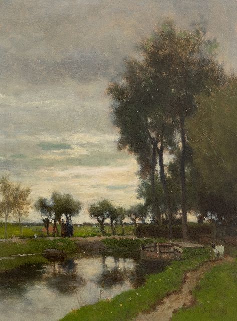 Weissenbruch H.J.  | Wandelen langs het water, olieverf op paneel 41,0 x 30,4 cm, gesigneerd r.o. en gedateerd verso op etiket 1882