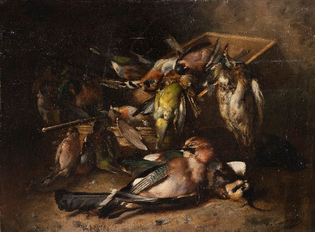 Eugène-Henri Cauchois | Stilleven met stille vogels, olieverf op doek, 52,5 x 70,5 cm, gesigneerd r.o.