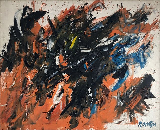 Romijn G.A.M.  | Het gevecht, olieverf op doek 90,0 x 110,0 cm, gesigneerd r.o.