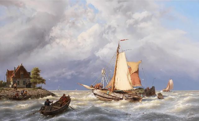 Jan H.B. Koekkoek | Zeilschip op woelige zee, olieverf op doek, 83,0 x 130,0 cm, gesigneerd r.o.