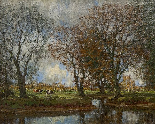 Arnold Marc Gorter | Koeien bij de Vordense Beek, olieverf op doek, 39,9 x 50,2 cm, gesigneerd r.o. en zonder lijst