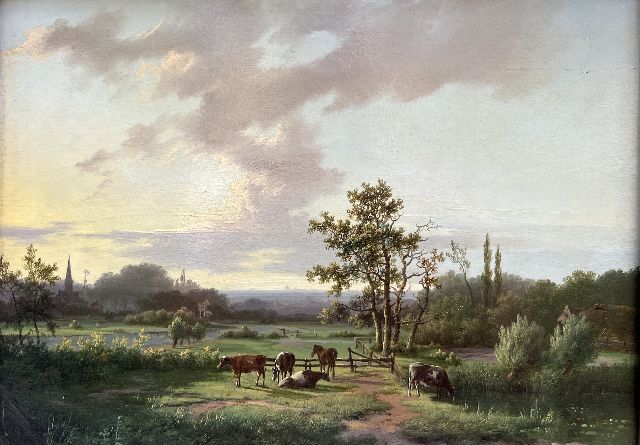 Marinus Adrianus Koekkoek I | Weids zomerlandschap met vee i.o., olieverf op paneel, 25,3 x 34,6 cm