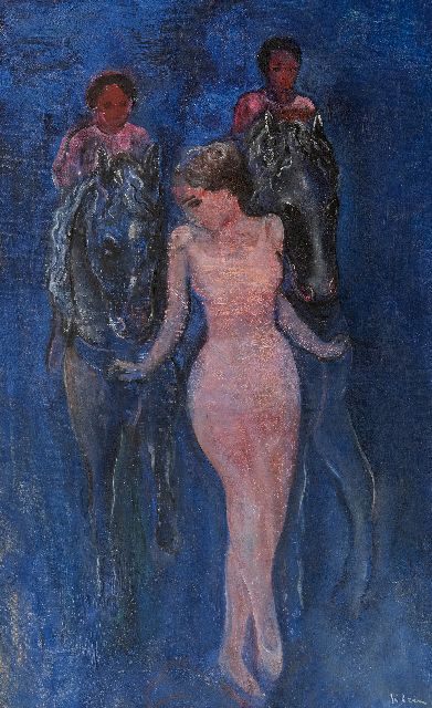 Klein F.F.A.  | Voltigeurs; verso: acrobate te paard, olieverf op doek 61,0 x 37,9 cm, gesigneerd r.o. en op spieraam