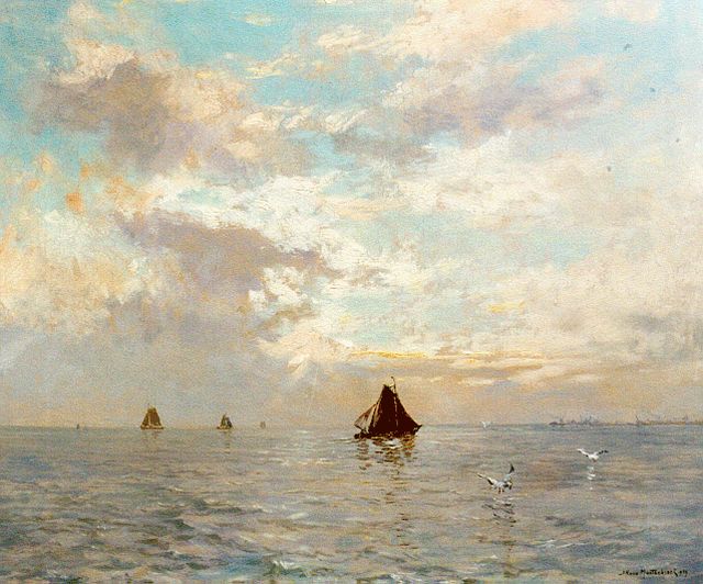 Johan Hendrik van Mastenbroek | Tegen den avond op het IJsselmeer, olieverf op doek, 50,0 x 60,0 cm, gesigneerd r.o. en gedateerd 1939