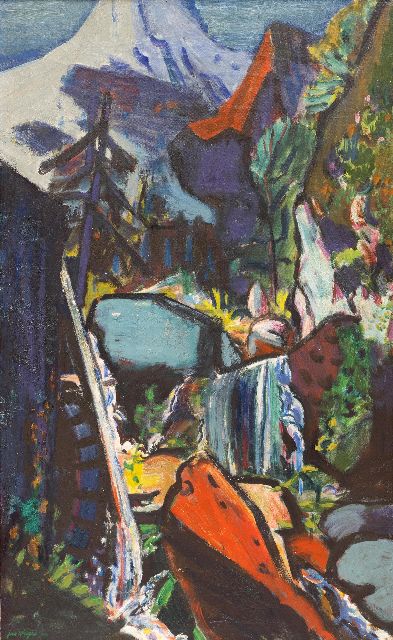 Jan Wiegers | Waterval bij Golino (Ticino), olieverf op doek, 107,0 x 66,0 cm, gesigneerd l.o. en gedateerd '47
