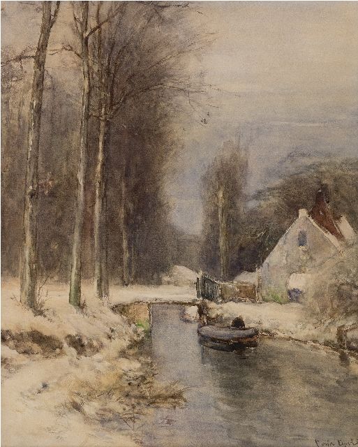 Louis Apol | Huisje aan besneeuwde vaart, gouache op papier, 58,0 x 47,0 cm, gesigneerd r.o.