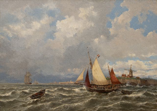 Gerard Koekkoek | Een IJmuider vissersschip op de Schelde voor Vlissingen, olieverf op doek, 84,4 x 114,8 cm, gesigneerd l.o.