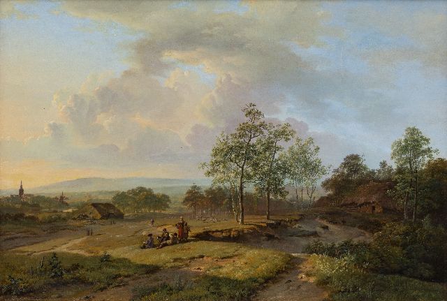 Barend Cornelis Koekkoek | Panoramisch landschap nabij Beek met schetsende kunstenaar op de voorgrond, olieverf op doek, 50,0 x 73,0 cm, gesigneerd l.o. en te dateren. 1826-1828