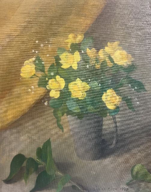 Sarika Góth | Vaas met gele rozen, olieverf op doek, 50,0 x 40,0 cm, gesigneerd r.o. en gedateerd 1987