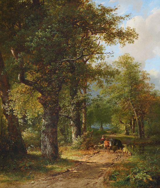 Bijlard C.  | Bosgezicht met herderin en vee, olieverf op doek 110,0 x 95,0 cm