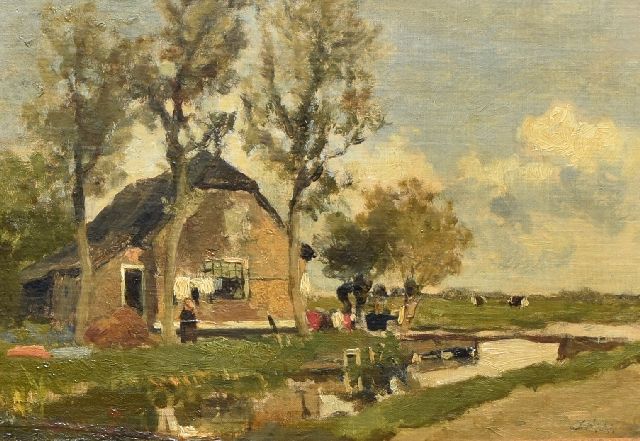 Jan Hendrik Weissenbruch | Was ophangen, olieverf op paneel, 23,0 x 32,0 cm, gesigneerd r.o.