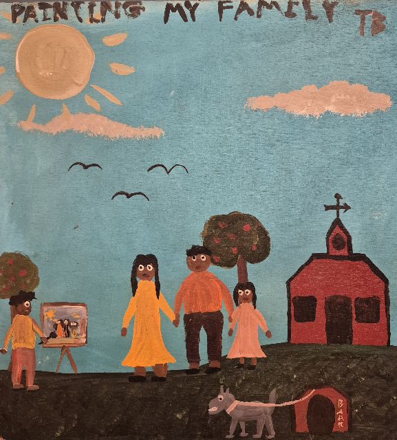 Tim Brown | Painting my family, olieverf op paneel, 40,2 x 37,3 cm, gesigneerd r.b.