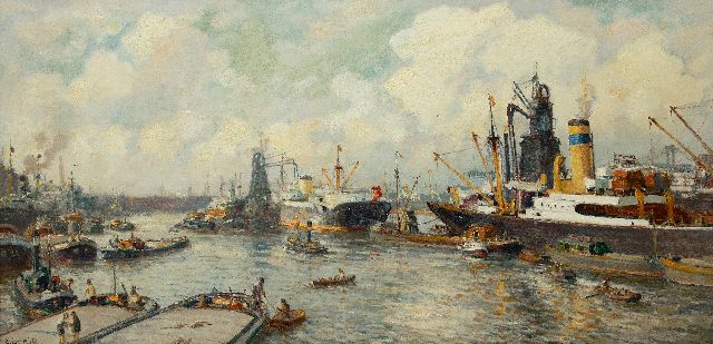 Moll E.  | Gezicht op de Maashaven, Rotterdam, olieverf op doek 81,0 x 164,5 cm, gesigneerd l.o.