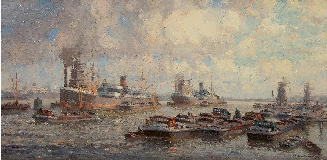 Delfgaauw G.J.  | De haven van Rotterdam, olieverf op doek 60,6 x 120,7 cm, gesigneerd r.o. en zonder lijst