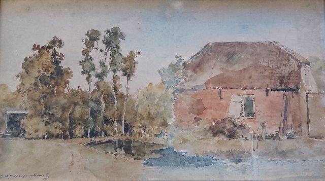 Jan Hendrik Weissenbruch | Boerderijtje aan het water, aquarel op papier, 24,0 x 41,0 cm, gesigneerd l.o.