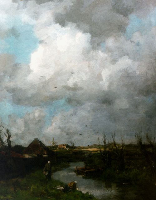 Jacob Maris | Wasvrouwen aan de poldervaart, olieverf op doek, 99,2 x 80,4 cm, gesigneerd l.o.