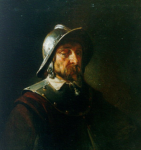 Joannes Christoffel Vaarberg | Portret van een soldaat, olieverf op paneel, 18,3 x 17,3 cm, gesigneerd r.o.