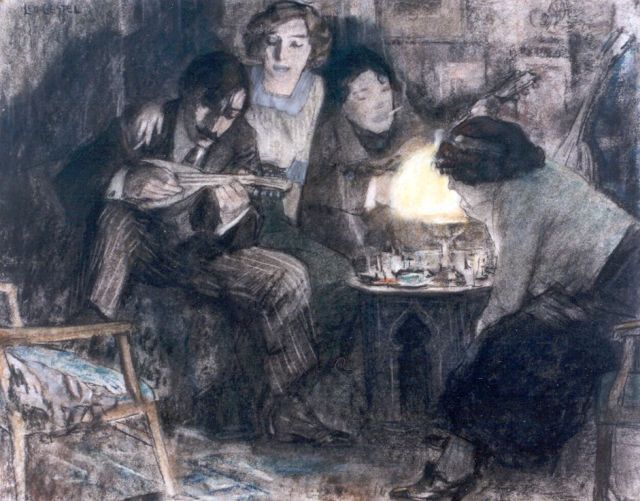 Leo Gestel | Gezellig fuifavondje bij Boendermaker, pastel op papier, 37,0 x 46,2 cm, gesigneerd l.b. en gedateerd 1910